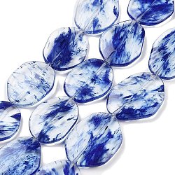 Synthetic Blue Watermelon Stone Glass Beads Strands, Oval, 35~43x25~32.5x6~7mm, Hole: 1mm, about 10~11pcs/strand, 15.55''~15.75''(39.5~40cm)(GGLA-Z005-01)