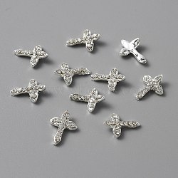 Zinc Alloy Rhinestone Cabochons, Nail Art Decoration Accessories, Cross, Silver, 11.5x8.5x2mm(FIND-WH0125-73)