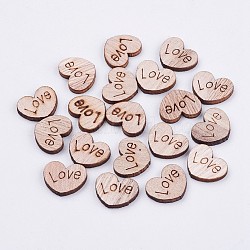 Wood Cabochons, Heart with Love, For Valentine's Day, Blanched Almond, 12x15x2mm(WOOD-F005-11)