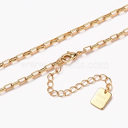 Brass Box Chain Necklaces, with Lobster Claw Clasps, Long-Lasting Plated, Word Good Luck, Real 18K Gold Plated, 24-3/8 inch(61.8cm)(NJEW-H206-01B-G)