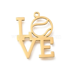 304 Stainless Steel Pendants, Laser Cut, Word Love Charm, Real 18K Gold Plated, 22x18x1mm, Hole: 1.5mm(STAS-S144-13)