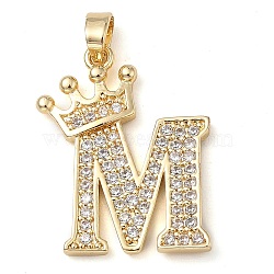 Rack Plating Brass Micro Pave Cubic Zirconia Pendants, Long-Lasting Plated, Lead Free & Cadmium Free, Real 18K Gold Plated, Letter M, 22~24x12~22x2mm, Hole: 3x4mm(KK-D535-01M-RS)