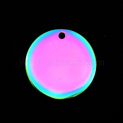 201 Stainless Steel Pendants, Stamping Blank Tag, Flat Round, Laser Cut, Rainbow Color, 18x1mm, Hole: 1.6mm(STAS-R111-LA628)