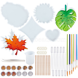 DIY Cup Mat Kit, with Silicone Molds, 304 Stainless Steel Tweezers, Plastic Art Brushes Pen Value Sets, Tinfoil, Stirring Tool, White(DIY-OC0002-37)