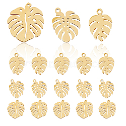 18Pcs 3 Style 201 & 304 Stainless Steel Pendants, Tropical Leaf Charms, Monstera Leaf, Golden, 13~24x9~21x1mm, Hole: 1~1.4mm, 6pcs/style(STAS-DC0011-26)