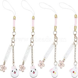 Olycraft 4Pcs 2 Style Alloy Mobile Accessories Decoration, Polyester Rope, with Brass & Iron Finding, Resin Pendant, Flower and Rabbit, Colorful, 14.5~15cm, 2pcs/style(MOBA-OC0001-01)