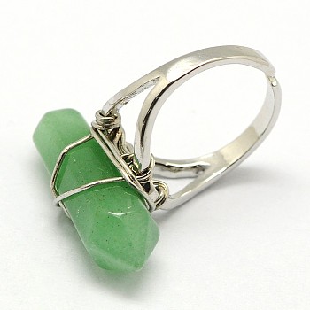 Personalized Unisex Natural Gemstone Bullet Rings, with Platinum Plated Brass Findings, Green Aventurine, 17mm