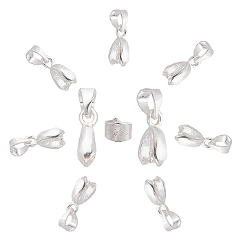 CREATCABIN 10Pcs 925 Sterling Silver Pendants, Ice Pick & Pinch Bails, with 925 Stamp, Silver, 13.5mm, Hole: 4mm, Pin: 0.5mm