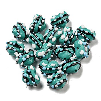Hand Painted Acrylic with Enamel Beads, Heart, Medium Turquoise, 15~18.5x19
~21x10~15mm, Hole: 2.2mm