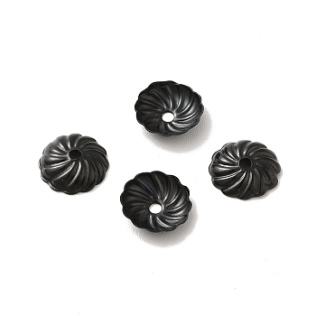 304 Stainless Steel Bead Caps, Flower, Electrophoresis Black, 7x2mm, Hole: 1mm