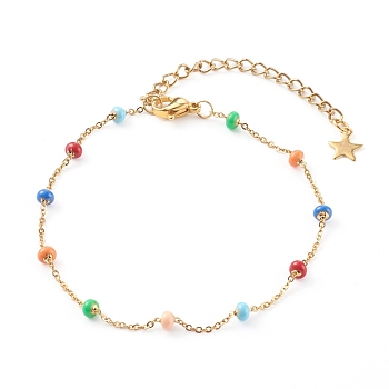 Stainless Steel Satellite Chain Bracelets, with Enamel, Colorful, Golden, 7-1/4 inch(18.3cm)