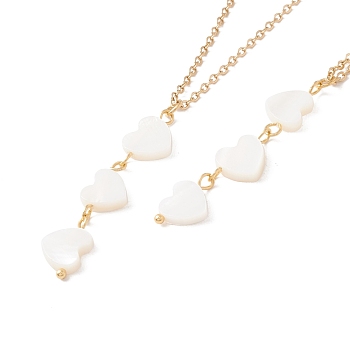 Natural Shell Heart Pendant Necklace with 304 Stainless Steel Cable Chain for Women, Golden, 17.76~17.91 inch(45.1~45.5cm)