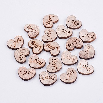 Wood Cabochons, Heart with Love, For Valentine's Day, Blanched Almond, 12x15x2mm