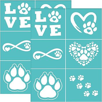 Self-Adhesive Silk Screen Printing Stencil, for Painting on Wood, DIY Decoration T-Shirt Fabric, Turquoise, Paw Print, 195x140mm