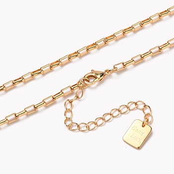 Brass Box Chain Necklaces, with Lobster Claw Clasps, Long-Lasting Plated, Word Good Luck, Real 18K Gold Plated, 24-3/8 inch(61.8cm)
