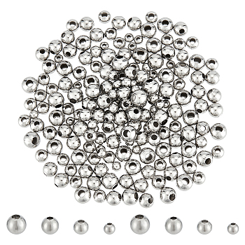 200Pcs 4 Styles 304 Stainless Steel Spacer Beads, Round, Stainless Steel Color, 3~5mm, Hole: 1.5~1.8mm, 50pcs/style