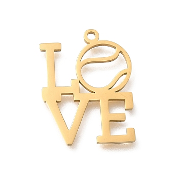 304 Stainless Steel Pendants, Laser Cut, Word Love Charm, Real 18K Gold Plated, 22x18x1mm, Hole: 1.5mm