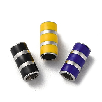 304 Stainless Steel Enamel Beads, Large Hole Beads, Stainless Steel Color, Column, Mixed Color, 17x8.5mm, Hole: 6.2mm