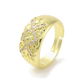Brass Pave Cubic Zirconia Adjustable Rings, Rhombus, Real 18K Gold Plated, Inner Diameter: 17.8mm