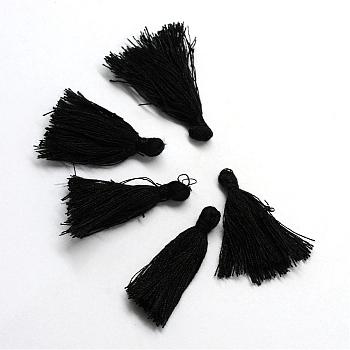 Handmade Polycotton(Polyester Cotton) Tassel Decorations, Pendant Decorations, Black, 29~35mm