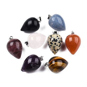 Natural Mixed Gemstone Pendants, with Platinum Tone Brass Findings, Acorn Charm, 25~26.5x16~16.5mm, Hole: 3x5mm