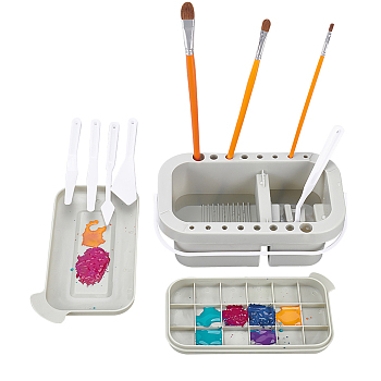 PandaHall Elite Painting Supplies Kits, including Brush Basin, Wood Paint Brushes and Plastic Palette Scraper, Mixed Color