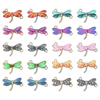 20Pcs Alloy Enamel Connector Charms, Dragonfly Links, Mixed Color, 23x17x1.8mm, Hole: 1.8mm