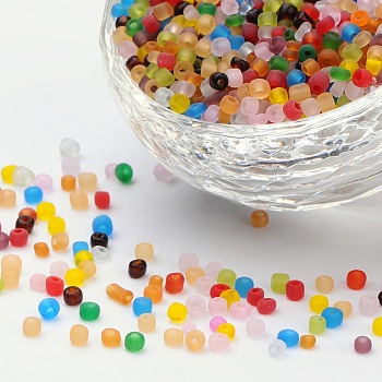 Glass Seed Beads, Frosted Colors, Round, Mixed Color, 3mm