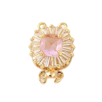 Rack Plating Brass Glass Box Clasps, 2-Strand, 4-Hole, Long-Lasting Plated, Lead Free & Cadmium Free, Circumference, with Jump Ring, Pearl Pink, Oval, Golden, 20x14x10mm, Hole: 1mm