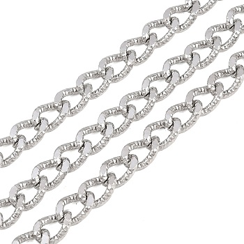 304 Stainless Steel Textured Curb Chains, Unwelded, with Spool, Stainless Steel Color, 10x7x3mm