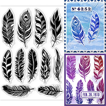 Custom PVC Plastic Clear Stamps, for DIY Scrapbooking, Photo Album Decorative, Cards Making, Feather, 160x110x3mm