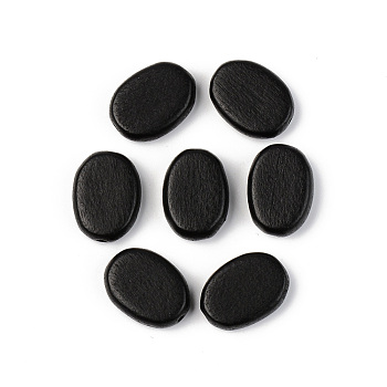 Painted Natural Wood Beads, Lead Free, Oval, Black, 18.5x13.5x6mm, Hole: 1.2mm