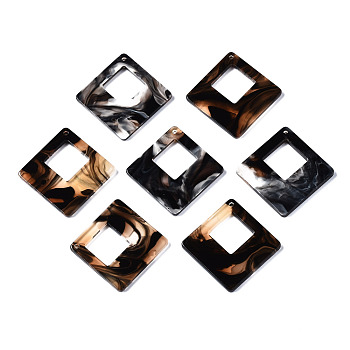 Acrylic Pendants, Rhombus, Coconut Brown, 34x34x2mm, Hole: 1.5mm, Side Length: 25x25mm