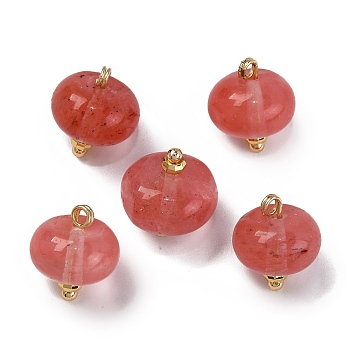 Natural White Jade Dyed Saucer Charms with Rack Plating Golden Tone Brass Bails, Light Coral, 12x10mm, Hole: 1.5~1.6mm