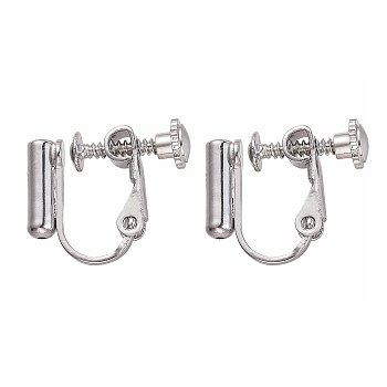 Brass Screw Clip-on Earring Converters Findings, Spiral Ear Clip, for Non-Pierced Ears, Real Platinum Plated, 14x16x5mm, Hole: 0.6mm