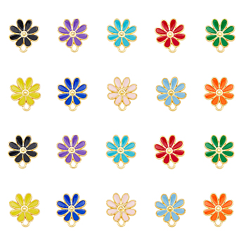 80Pcs 10 Colors Rack Plating Alloy Enamel Pendants, Golden, Flower, Mixed Color, 17x14.5x4.5mm, Hole: 1.5x2.5mm, 8pcs/color