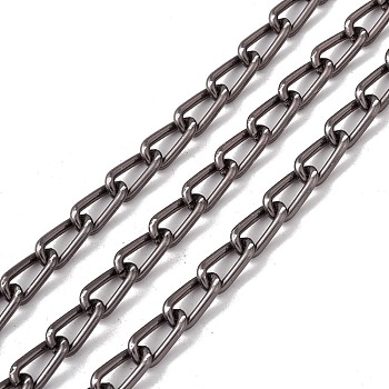 Oval Oxidation Aluminum Curb Chains, Unwelded, with Spool, Electrophoresis Black, Link: 11x6x1.7mm, about 30m/roll