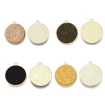 Alloy Pendants, with Cashmere Cloth, Flat Round, Light Gold, Mixed Color, 27.5x24x2mm, Hole: 1.8mm