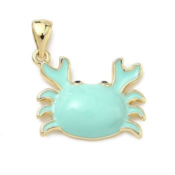Brass Enamel Pendants, Crab Charms, Cadmium Free & Lead Free, Long-Lasting Plated, Rack Plating, Real 18K Gold Plated, Turquoise, 16x19x4.5mm, Hole: 4.5x3mm