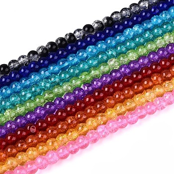 Crackle Glass Beads Strands, Round , Mixed Color, 6mm, Hole:1.3~1.6mm, about 133pcs/strand, 31.4 inch
