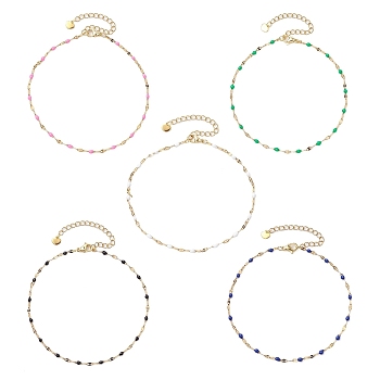 304 Stainless Steel Enamel Link Chain Anklets, Mixed Color, 9-1/8 inch(23cm)