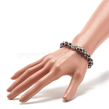 Natural Dzi Agate Stretch Bracelet with Buddha Head(BJEW-JB07705)-5