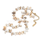 Natural Spiral Shell Beaded Necklaces for Women, with 304 Stainless Steel End Chain, Real 18K Gold Plated, 14.57 inch(37cm)(NJEW-A033-02C-G)