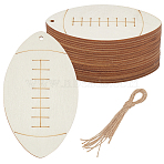 20Pcs Unfinished Wood Pendant Decorations, with 20Pcs Jute Ropes, Rugby, 99.5x58x2mm, Hole: 3mm(WOOD-SP0001-35B)