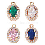 4Pcs 4 Colors Brass Micro Pave Cubic Zirconia Pendants, Oval Charms, Real 18K Gold Plated, Mixed Color, 13x8.5x5mm, Hole: 1.2mm, 1pc/color(KK-TA0002-58)