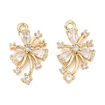 Brass Micro Pave Clear Cubic Zirconia Pendants, Flower Charms, Real 18K Gold Plated, 20.5x12x3.5mm, Hole: 1.6mm(KK-T080-25G)