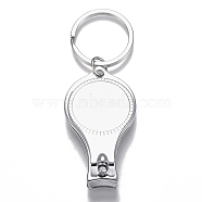 Iron Nail Clippers and Bottle Opener, with Flat Round Cabochon Settings, Iron Split Key Rings, Platinum, Tray: 25.5mm, 91mm, clippers: 59x32.6x14.5mm, Ring: 29.5x2.4mm(AJEW-I045-02P)