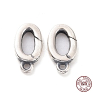 925 Sterling Silver Spring Gate Clasps, Oval, Antique Silver, 12x6.5x2mm, Hole: 1.2mm, Inner Diameter: 6x3mm(STER-D036-12AS)
