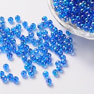 Eco-Friendly Transparent Acrylic Beads, Round, AB Color, Dodger Blue, 8mm, Hole: 1.5mm, about 2000pcs/500g(PL734-12)