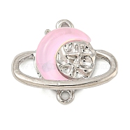 Alloy & Resin Pendants, Platinum, Planet Charms with Star, Pink, 16x19x4mm, Hole: 1.2mm(FIND-G508-02B-01)